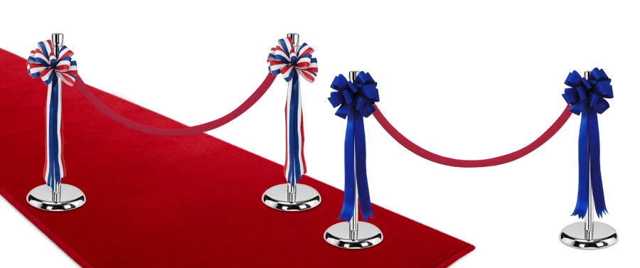 Red carpet with chrome stanchions, red ropes and decorative bows