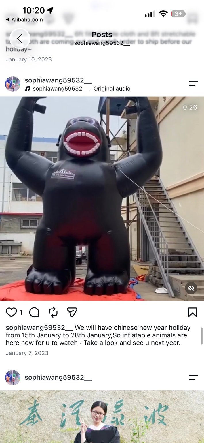 Giant Inflatable Gorilla promotional display